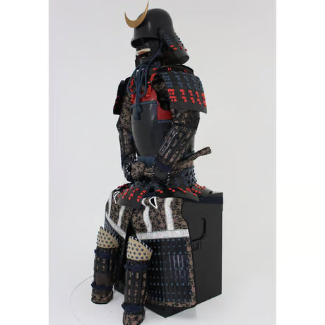 【O-054】紺赤糸威黒桶側二枚胴具足・頭形兜(手時代塗)