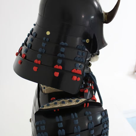 【O-054】紺赤糸威黒桶側二枚胴具足・頭形兜(手時代塗)