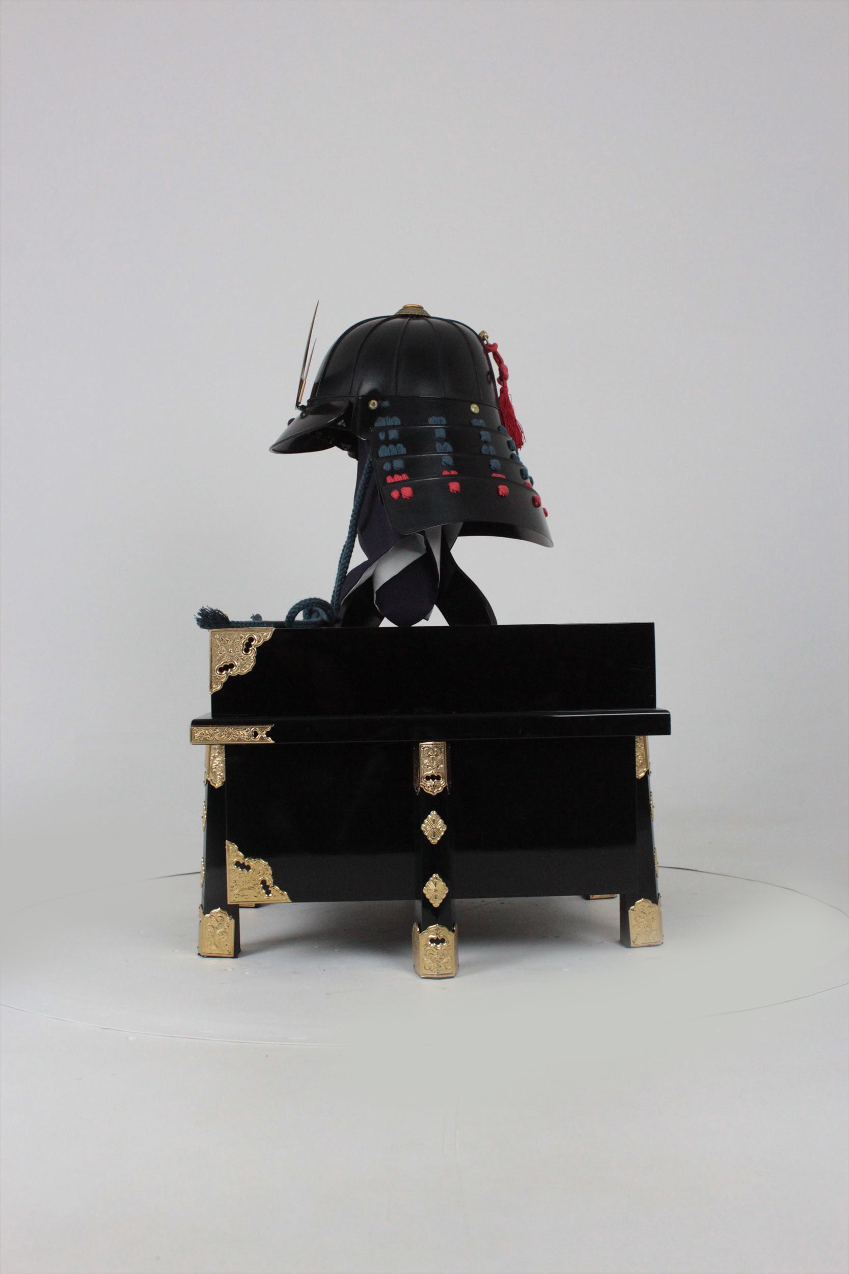 [O-055-K] Navy blue red thread chest piece black bucket side two-piece armor (12 spaces) (helmet only)