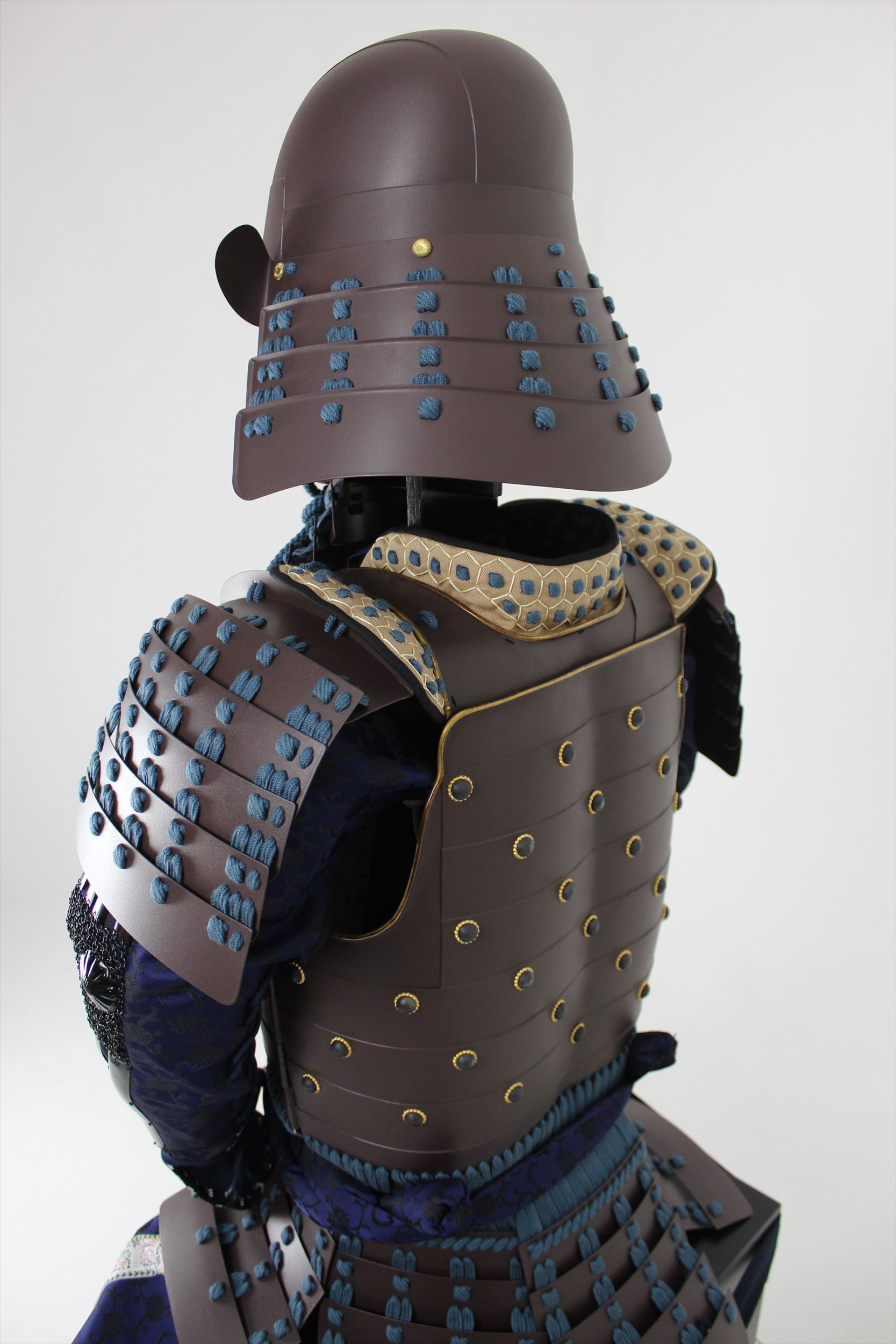 [O-053] Navy blue thread-dyed iron rust hat with rivets, two-piece armor (head-shaped helmet)