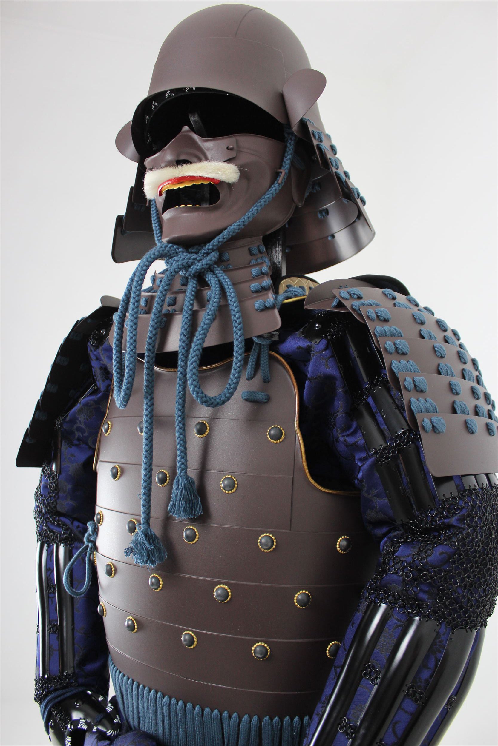 [O-053] Navy blue thread-dyed iron rust hat with rivets, two-piece armor (head-shaped helmet)