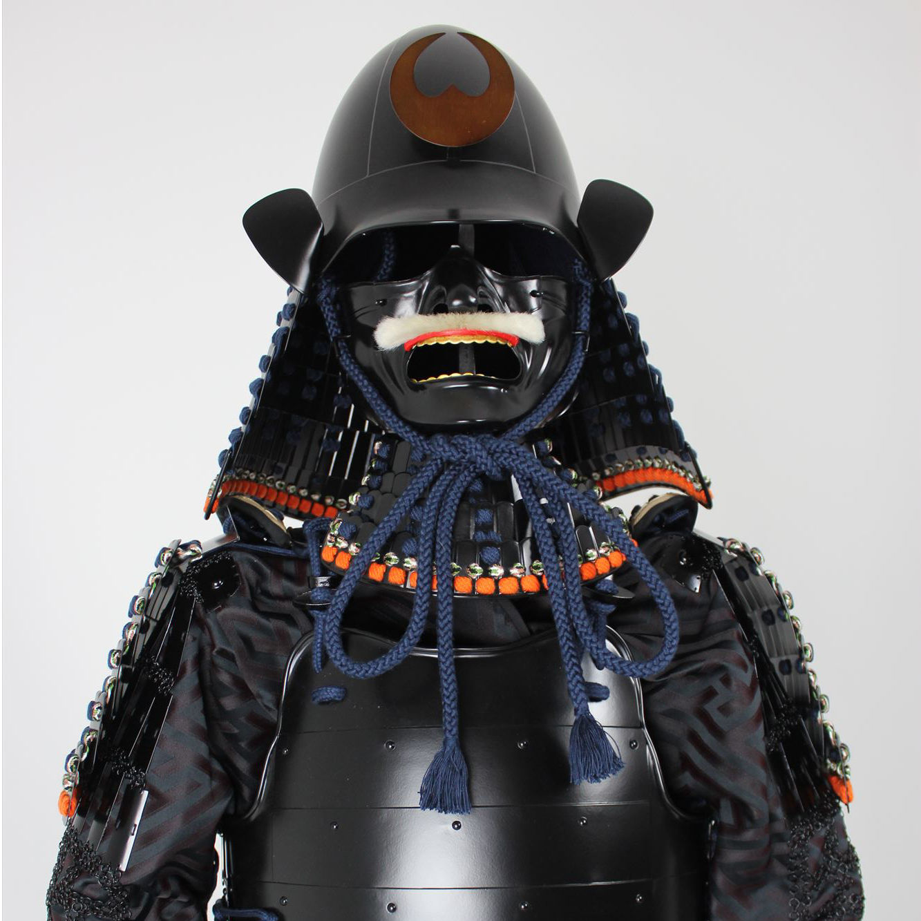 [O-052] Navy blue thread, black matte finish, riveted two-piece armor (shii-gata helmet)