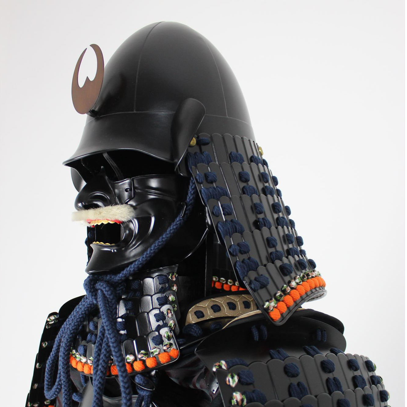 [O-052] Navy blue thread, black matte finish, riveted two-piece armor (shii-gata helmet)